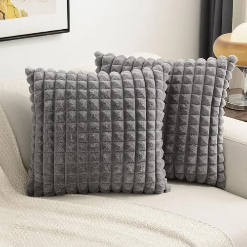 Miniatura 14 de FUTEI Juego de 2 fundas de almohada decorativas burdeos de 22 x 22 pulgadas, fundas de cojín cuadradas color rojo vino, a cuadros de piel sintética