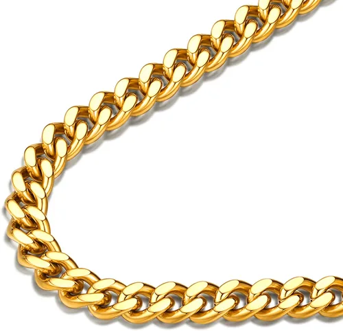 FindChic - Collar con cadena para hombre chapado en oro de 18 quilates acero inoxidable doble apretado eslabones cubanos para hombres y niños