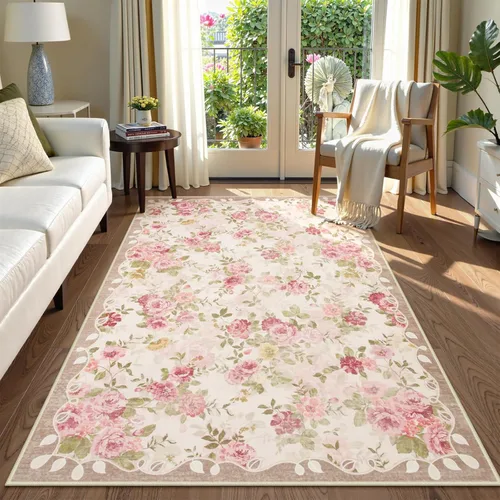 Miniatura 2 de Lahome Alfombra Floral Lavable de 3 x 5 Pies, Alfombras Pequeñas para Dormitorio, Suave Antideslizante, Alfombras para Entrada, Alfombra de Pila