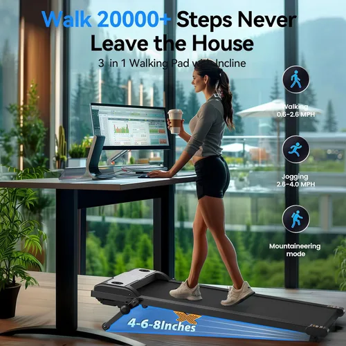 Miniatura 2 de Walking Pad with Incline, 2.5HP Under Desk Treadmill, 3 in 1 Portable Treadmill with Remote Control, LED Display, Hidden Safety Switch, Mini Walking