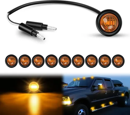 Nilight Luz de marcador redonda de 3/4 pulgadas, 10 unidades, luz LED ámbar de separación, 2 conectores, indicadores laterales, luces de bala IP68