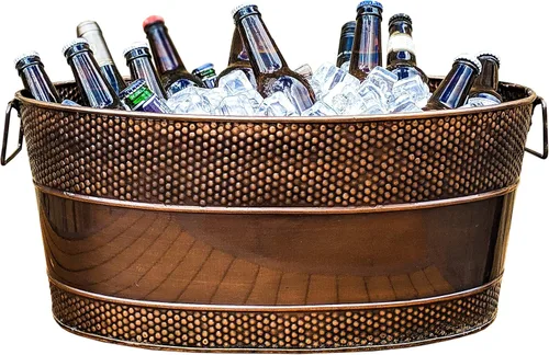 BREKX Aspen Tina Galvanizada, Enfriador de Hielo y Bebidas de Metal con Acabado de Cobre para Fiestas, Enfriador de Fiestas Sellado Resistente a