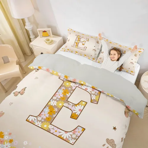 Miniatura 10 de Erosebridal Groovy - Juego de ropa de cama con inicial B de flores de los años 60S y 70S, funda de edredón floral vintage, juego de cama retro