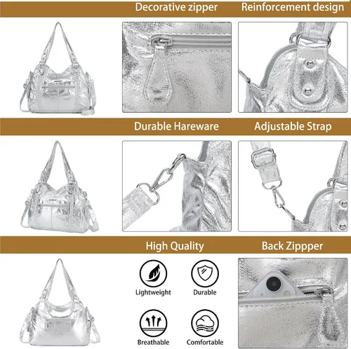 Miniatura 45 de Angel Barcelo - Bolsa de hombro amplia para mujer, diseño Hobo, cuero lavado
