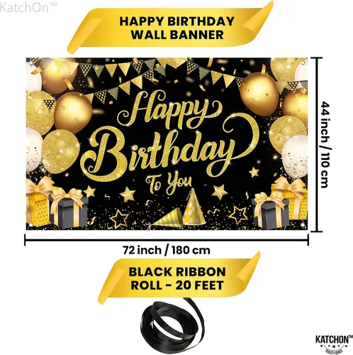 Miniatura 2 de KatchOn, Cartel de feliz cumpleaños negro y dorado, extragrande, 72 x 44 pulgadas, pancarta de fondo negro y dorado para decoraciones de feliz Azul