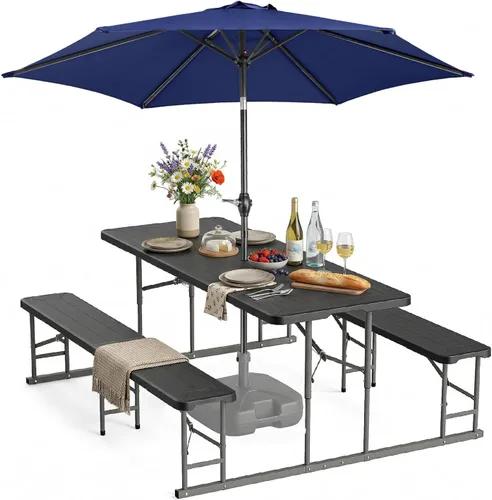 Miniatura 11 de VINGLI Juego de mesa y banco de picnic plegable, muebles de comedor portátiles al aire libre para camping, patio, patio trasero, parte superior