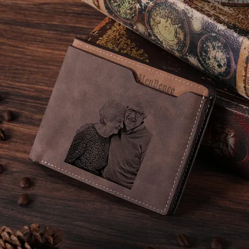 Miniatura 16 de INBLUE Billetera plegable grabada personalizada, cartera de cuero personalizada con foto y texto grabado, regalos para hombres, marido, papá, hijo