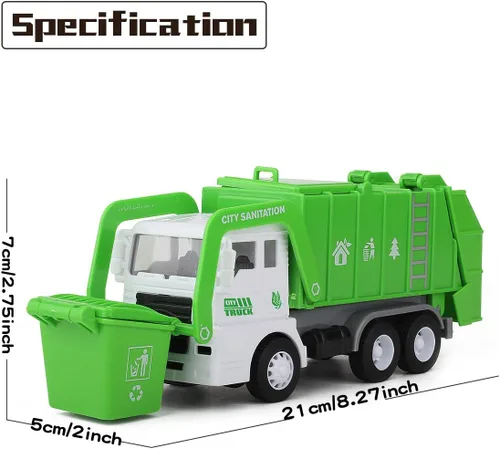 Miniatura 5 de FIVEDAOGANG Pequeño juego de juguetes de camión de basura alimentado por fricción, incluye contenedor de carga frontal, 4 cubos de basura y tarjetas