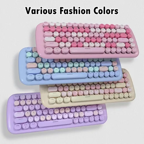 Miniatura 9 de Lomiluskr Lindo teclado mecánico con cable colorido para niñas y niños, teclas redondas, 84 teclas compactas, 10 efectos de iluminación Azul