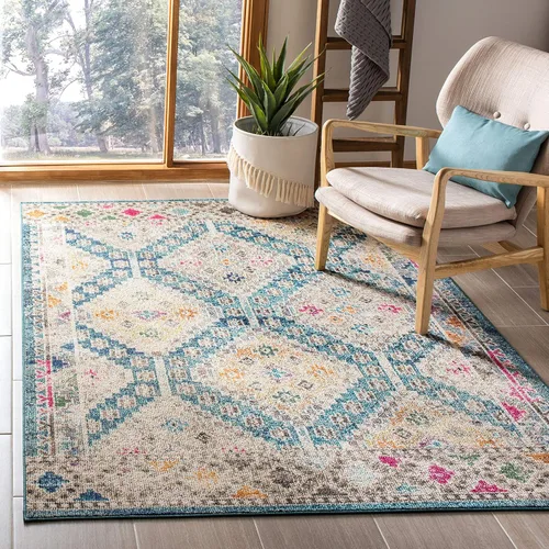 Miniatura 16 de Safavieh Madison Collection MAD418F - Alfombra de área con diamantes, Polipropileno, Gris/amarillo