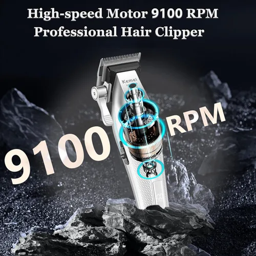 Miniatura 3 de KEMEI 1798 - Cortadora de pelo profesional para hombres, 9100 RPM inalámbrica, con cuerpo de metal, recortadora de pelo de 3000 mAh con pantalla
