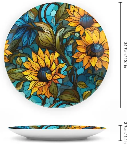 Miniatura 2 de Platos decorativos, diseño floral de otoño azul y naranja, plato de cena de cerámica con soporte de exhibición, decoración para colgar en la pared