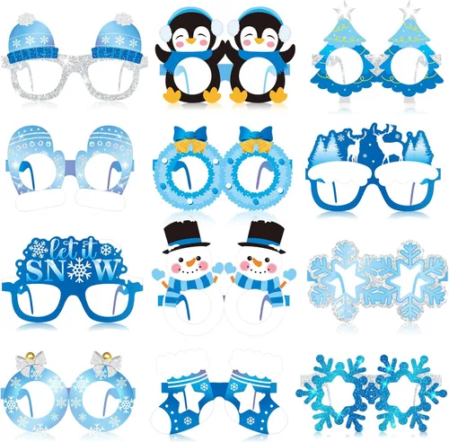 36 piezas de artículos de fiesta de invierno, gafas de papel de copo de nieve, decoraciones de fiesta de invierno del país de las maravillas,