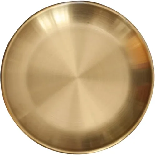 Bandeja redonda de latón, pequeña bandeja decorativa dorada, bandeja organizadora de almacenamiento de metal para el hogar moderno, acabado de latón
