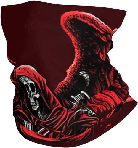 HERRECX angel skull grim reaper god skeleton red Neck Gaiter Face Cover Scarf Balaclava Bandana for Women Men Gaiter Mask for Motorcycle Cycling