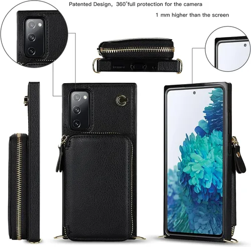 Miniatura 8 de Asuwish Funda de teléfono para Samsung Galaxy S20 FE 5G de 6.5 pulgadas con protector de pantalla y soporte para tarjetas con cremallera, soporte