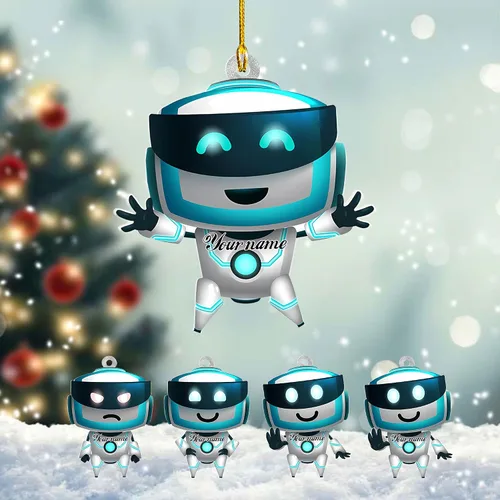 Miniatura 8 de Adorno de robot personalizado 2025, adornos de robot para árbol de Navidad, adorno de robótica, decoración colgante para árbol de Navidad (Robot1)
