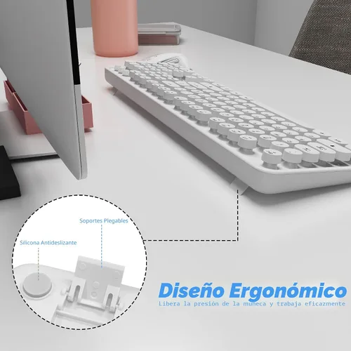 Miniatura 7 de Combo de teclado y mouse inalámbricos, teclado blanco lindo de 104 teclas con pad numérico y mouse para Windows, computadora, PC, portátil (blanco)