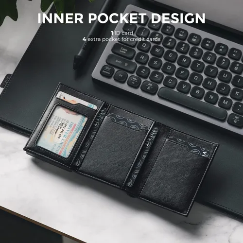 Miniatura 18 de VULKIT Cartera con tarjetero para hombre, con cierre magnético, bloqueo RFID, billetera de cuero triple, marino, Moderno