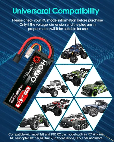 Miniatura 7 de HOOVO 7.4V 70C 6200mAh 2S Lipo Batería Estuche rígido con Tracxas Plug para RC Car RC Helicóptero RC Camión RC Truggy Avión Quadcopter UAV Drone FPV