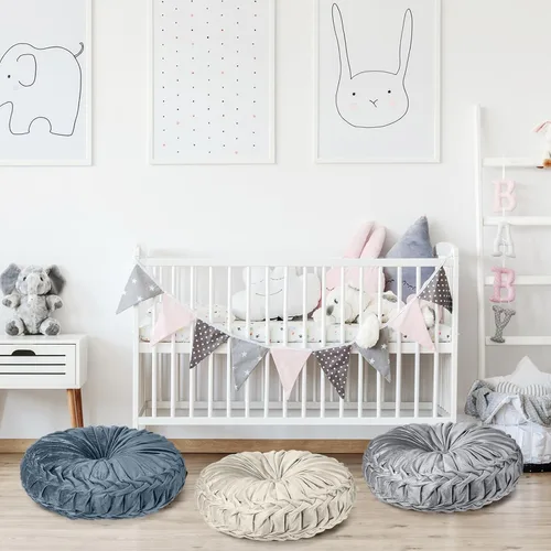 Miniatura 5 de Yerliker 6 cojines de suelo redondos de terciopelo de 15 pulgadas, cojines flexibles de colores, almohadas alternativas para sofá, silla, sala