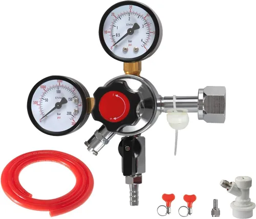 LUCKEG Regulador de CO2 CGA320 Kit de regulador de cerveza para el hogar, regulador de presión de CO2 con válvula de alivio de presión de seguridad