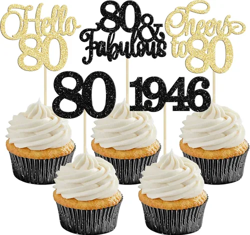 Miniatura 59 de Gyufise Paquete de 24 adornos negros para cupcakes de 10.º cumpleaños con purpurina negra 10 Ten Hello 10 Dights dobles desde 2015 para decoraciones