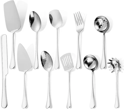 Miniatura 16 de Juego de Utensilios para Servir Negros de 10 Piezas de Acero Inoxidable para Cocina Catering Cubertería incluye Pinzas para Catering Cucharas