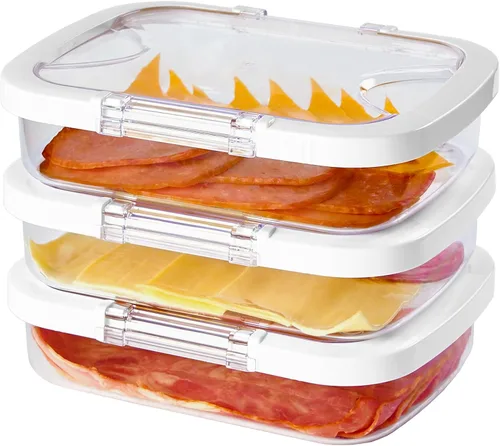 Felli Duo Loc Deli - Contenedores de carne deli para refrigerador con tapas herméticas, organizador de refrigerador apilable para almacenamiento de