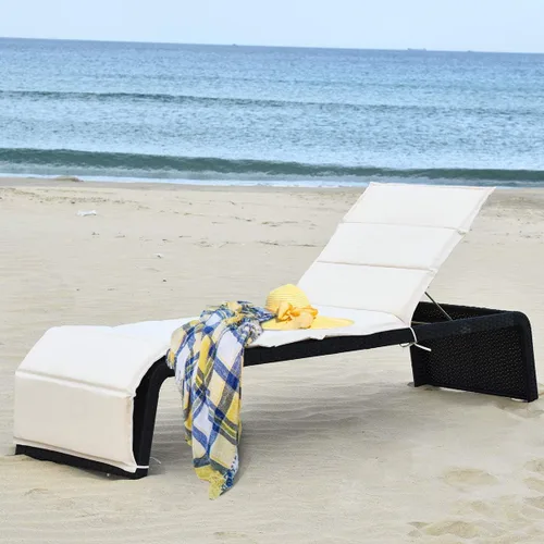 Miniatura 5 de COSTWAY Silla de ratán para patio, silla reclinable acolchada con respaldo ajustable, jardín y piscina (beige)