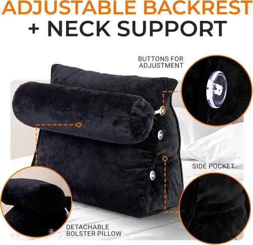 Miniatura 6 de Cheer Collection Almohada de cuña de lectura, almohada de lectura de cuña ajustable con soporte para el cuello, almohada de respaldo rellena