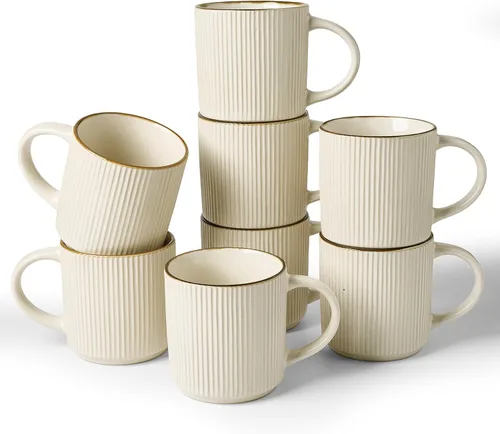 Miniatura 21 de Juego de Tazas de Café Famiware para 6, Tazas de 12 oz con Asa para Café, Té, Cacao, Leche - Juego de Vajilla de Cerámica y Gres, Blanco Mate Blanco