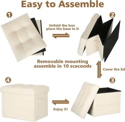 Miniatura 6 de BelugaHelper Otomana de almacenamiento reposapiés taburete, banco reposapiés de cuero plegable con asiento acolchado de espuma más gruesa. Taburete
