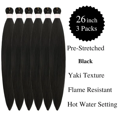 Miniatura 2 de Cabello trenzado preestirado, negro, hipoalergénico, preestirado, trenzado, sin nudos, sin picazón, suave