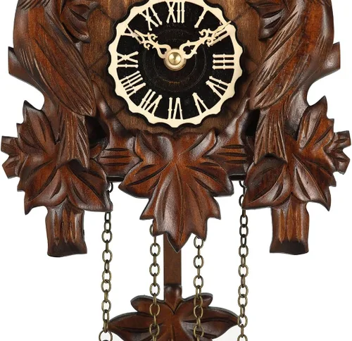 Miniatura 6 de Kintrot – Reloj de cuco, reloj de pared artesanal de madera de bosque negro tradicional con péndulo de hoja de arce, cuarzo, 12 melodías, sensor