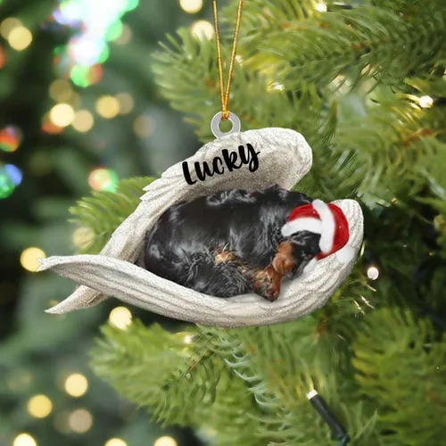 Miniatura 6 de Adorno acrílico plano de perro de Navidad de pastor alemán blanco, ángel dormido, regalo conmemorativo para perro, adorno personalizado con nombre