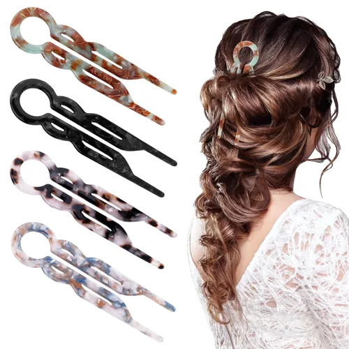 4 horquillas francesas en forma de U para moños, elegantes pinzas de peinado para mujeres y niñas, sujeción segura para cabello grueso y largo,