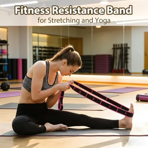 Miniatura 7 de Bandas de resistencia de fitness con asas para estiramiento y yoga, banda elástica de entrenamiento de 8 secciones con marcas claras, bandas