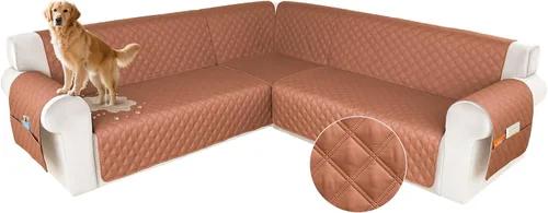 Miniatura 17 de HDCAXKJ Funda impermeable para sofá modular en forma de L, fundas seccionales de esquina lavables, a prueba de mascotas, protector de muebles
