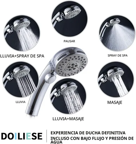 Miniatura 2 de Cabezal de ducha de mano de 6 ajustes de alta presión con interruptor de encendido/apagado y modo de pulverización de spa, cabezal de ducha de mano