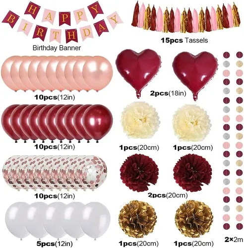 Miniatura 2 de Decoraciones de cumpleaños para mujer, decoraciones de fiesta de cumpleaños rosa con globos blancos, pancarta de feliz cumpleaños para despedida