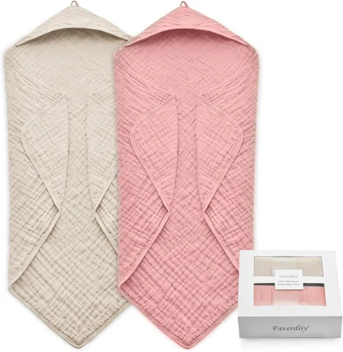 Miniatura 10 de Toallas de bebé con capucha para recién nacido, 35 x 35 pulgadas, paquete de 3 toallas de baño 100% algodón de muselina para bebé, toallas de playa