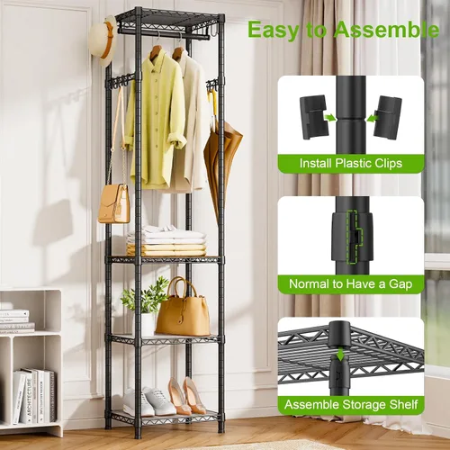 Miniatura 8 de R1 Perchero de Servicio Pesado para Ropa, Percheros para Ropa para Colgar Prendas, Perchero de Prendas con Estantes de Almacenamiento, Perchero