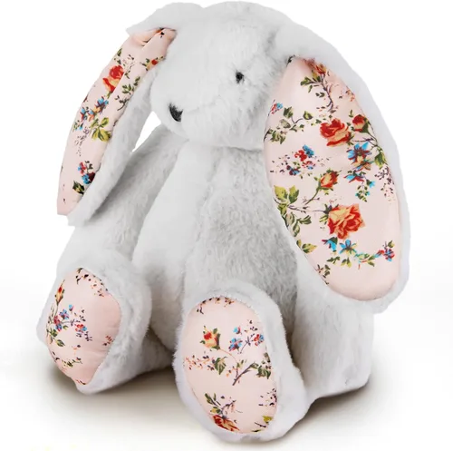 ArtCreativity Blossom Bunny - Peluche para niños, 12 pulgadas, conejo de peluche blanco con orejas y pies con estampado de flores florales para