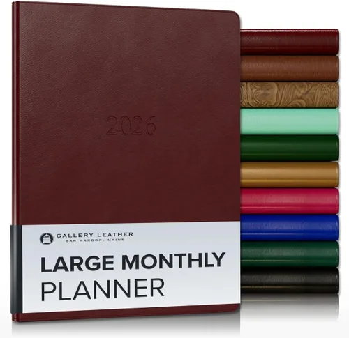 Miniatura 107 de Gallery Leather Agenda Mensual Grande 2025-2026, Elegantemente Encuadernada Planificador de Calendario y Cuaderno con Elegantes Bordes Dorados, 18