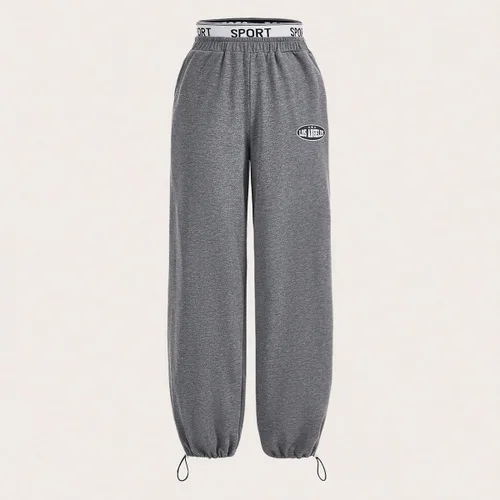 Miniatura 6 de COZYEASE Pantalones deportivos largos sueltos con cinta gráfica para mujer