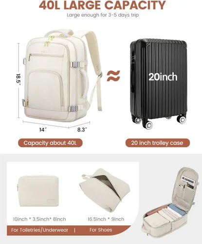 Miniatura 5 de LOVEVOOK Mochila de viaje para mujer y hombre, Beige, Mochilas de viaje