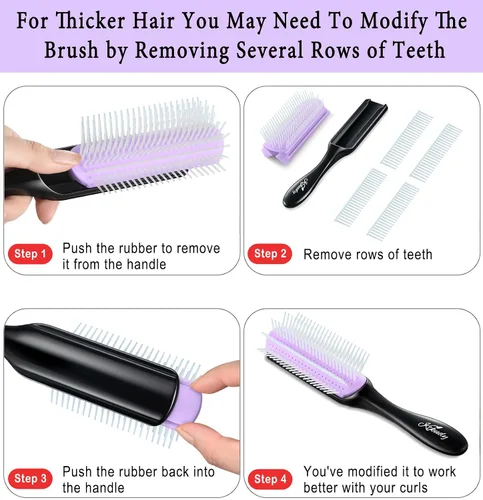 Miniatura 4 de Cepillo de pelo rizado 9 filas para desenredar y definir rizos, cepillo de cabello KTKUDY para separar, dar forma a los rizos, secar con soplado
