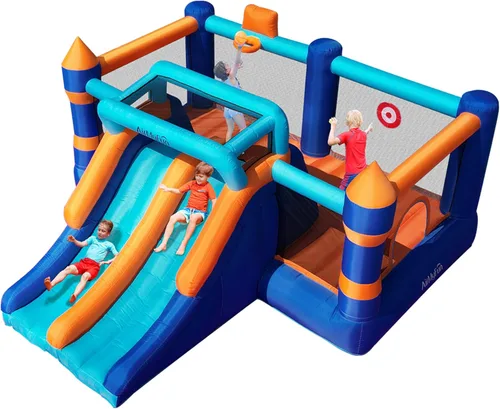 AirMyFun Casa de rebote inflable, casa hinchable con doble tobogán, casa de salto y rebote, castillo hinchable para niños en interiores y