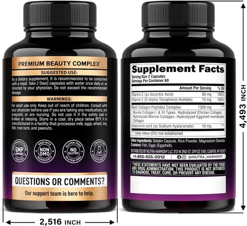 Miniatura 2 de Péptidos de colágeno múltiple – Tipos hidrolizados I, II, III, V y X – Suplemento de colágeno para mujeres 1300mg – con ácido hialurónico, vitaminas
